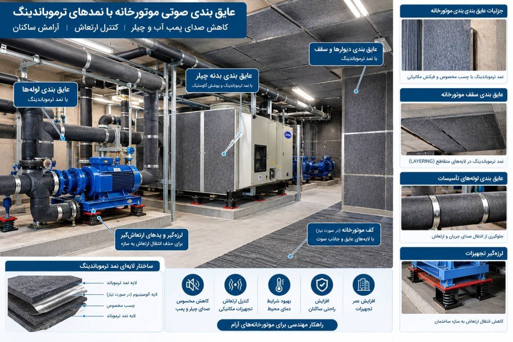 عایق بندی صوتی موتورخانه با نمدهای ترموباند | عایق ساند